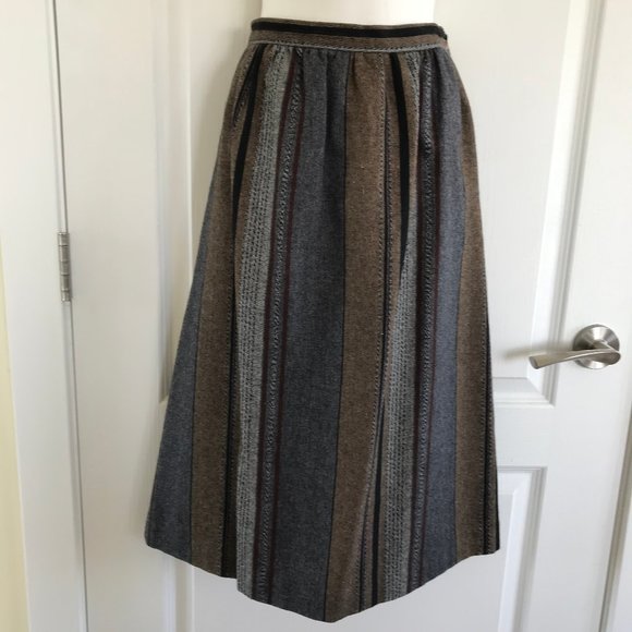Koret Dresses & Skirts - Vintage Koret Career Neutral Brown & Grey Stripe Wool Tweed Midi Skirt 30" Waist